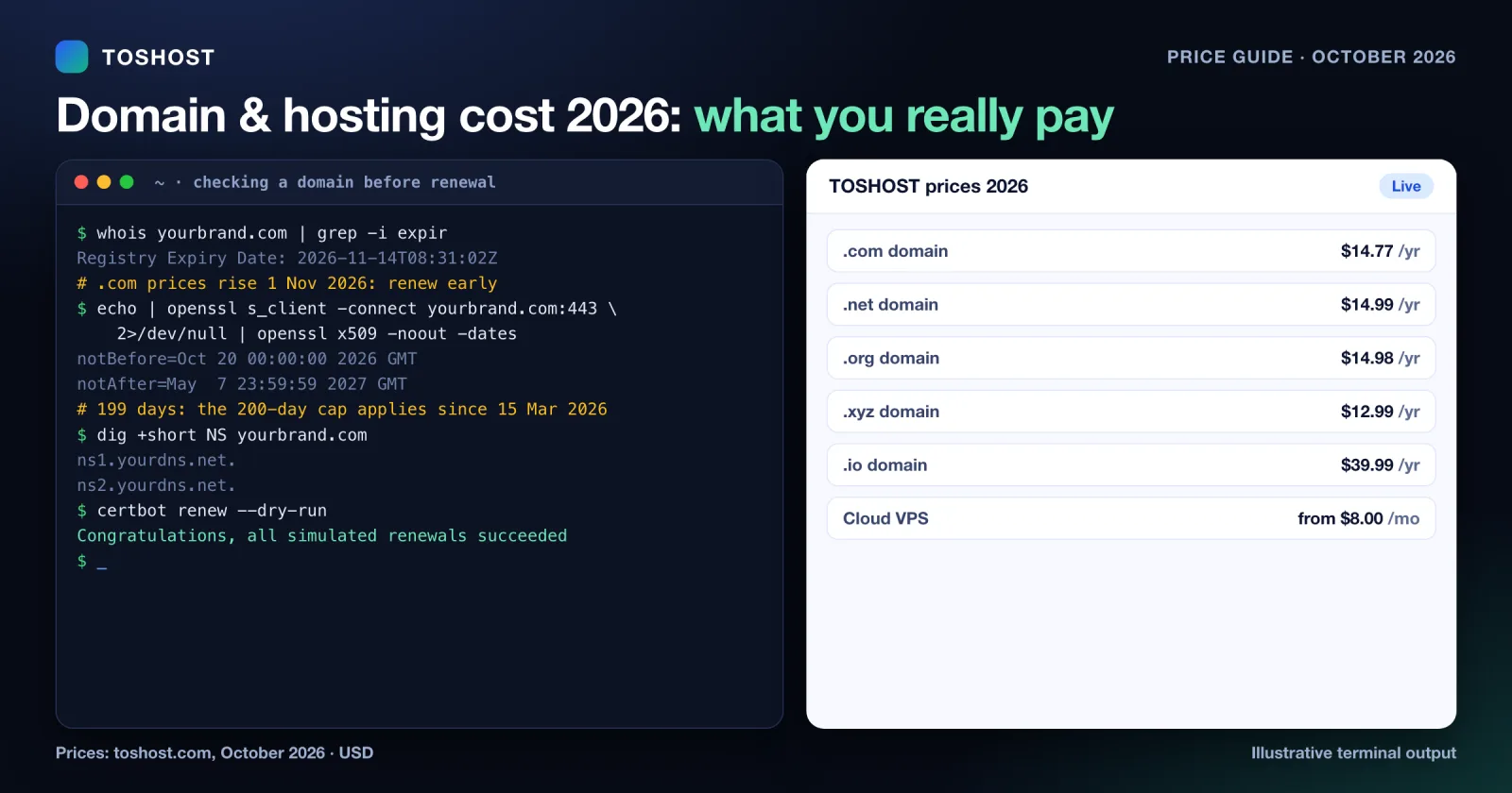 Domain and Hosting Cost 2026: Real Prices and Renewals